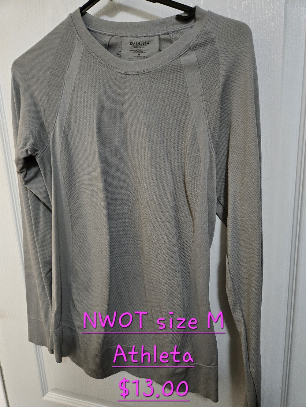 Athleta Light Gray Long Sleeve Crewneck Top